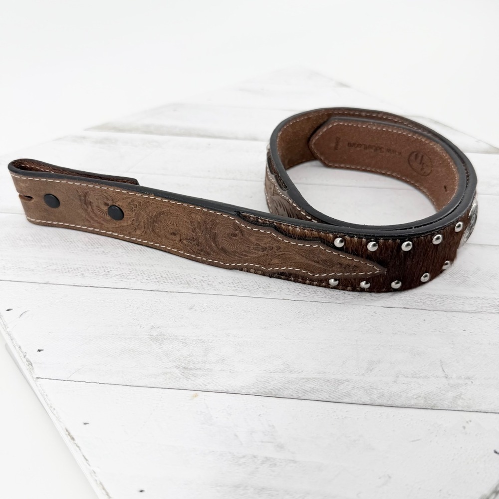 3D Belt Company Kids Size 22 Western Leather Belt Brown Cross Conchos Studs